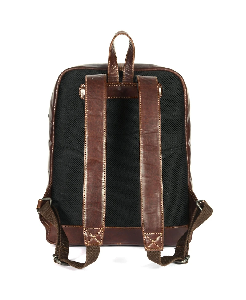Aaron Leather Goods Full-Grain Leather Laptop Backpack with Buckled Front Pocket, Padded Shoulder Straps, Internal Organizer, and Breathable Mesh Back