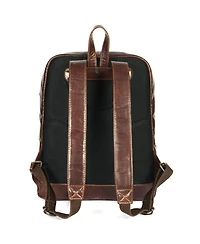 Aaron Leather Goods Full-Grain Leather Laptop Backpack with Buckled Front Pocket, Padded Shoulder Straps, Internal Organizer, and Breathable Mesh Back