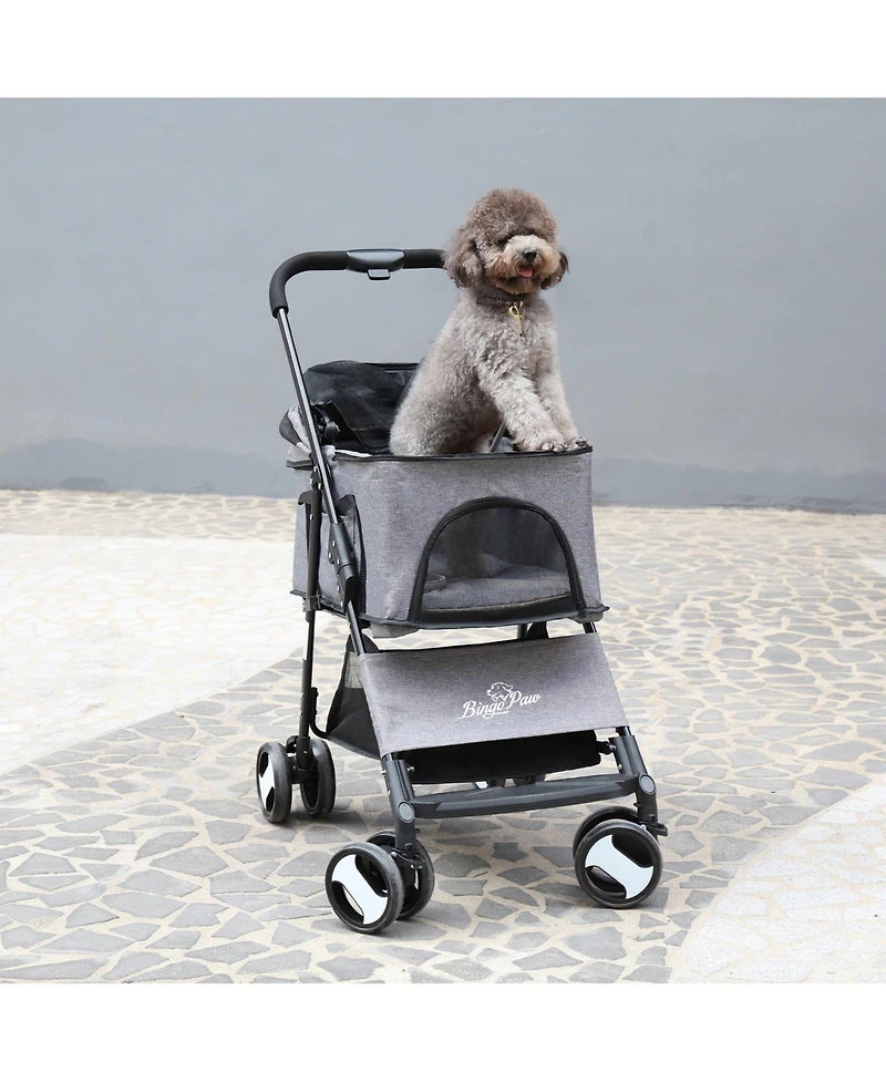 Bingopaw DetBINGOPAW 3 in 1 Dog Stroller with Detachable Carrier 4 Wheels Pet Travel Strolling Cart