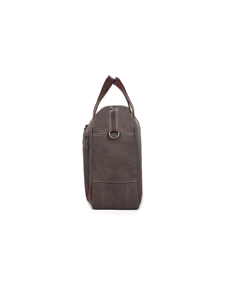 Aaron Leather Goods Canvas and Leather Laptop Briefcase with Dual Front Pockets, Full-Zip Closure, Adjustable Shoulder Strap, Metal Feet, and Padded L