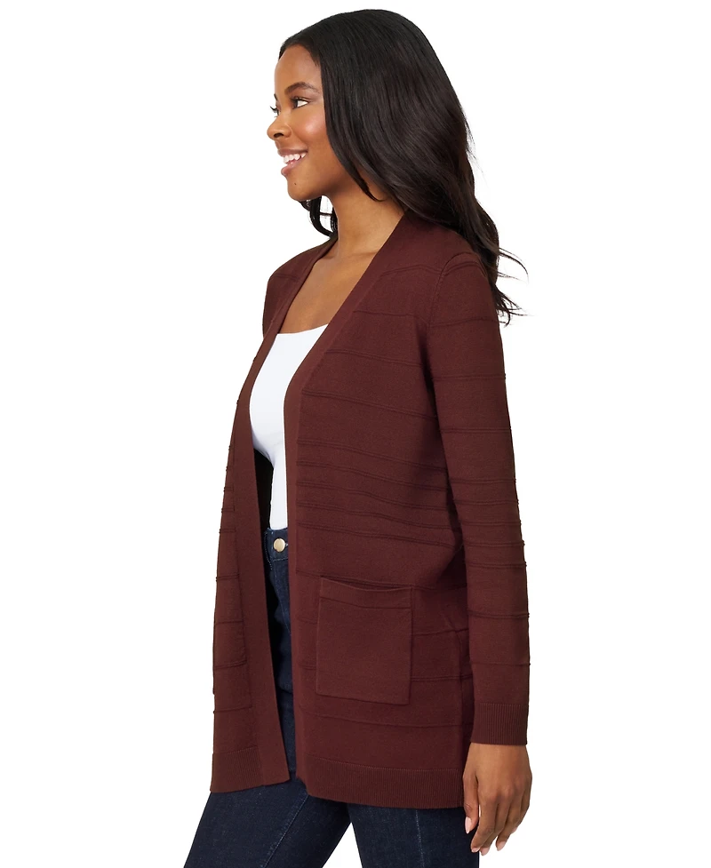 Melissa Paige Petite Textured-Stripe Open-Front Cardigan Sweater