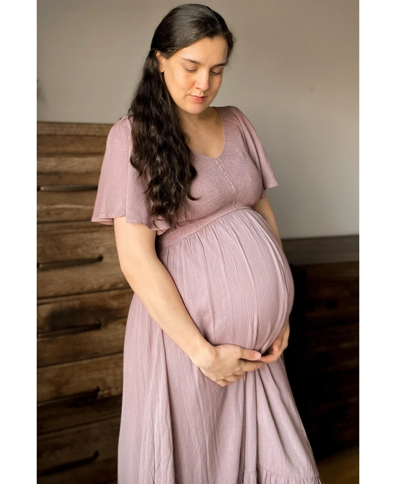 Pinkblush Maternity Mauve Smocked V-Neck Midi Dress