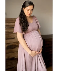 Pinkblush Maternity Mauve Smocked V-Neck Midi Dress