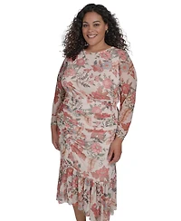 Vince Camuto Plus Long-Sleeve Mesh Bodycon Dress