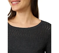 Melissa Paige Petite Pointelle-Yoke 3/4-Sleeve Sweater