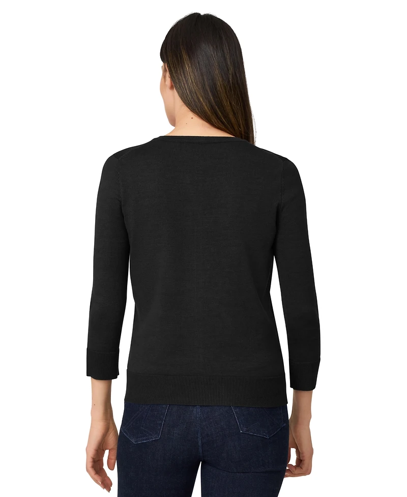Melissa Paige Petite Crewneck 3/4-Sleeve Cardigan Sweater