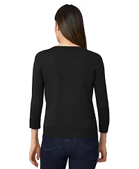 Melissa Paige Petite Crewneck 3/4-Sleeve Cardigan Sweater