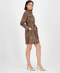 Anne Klein Women's Printed Tie-Waist Long-Sleeve Shirtdress