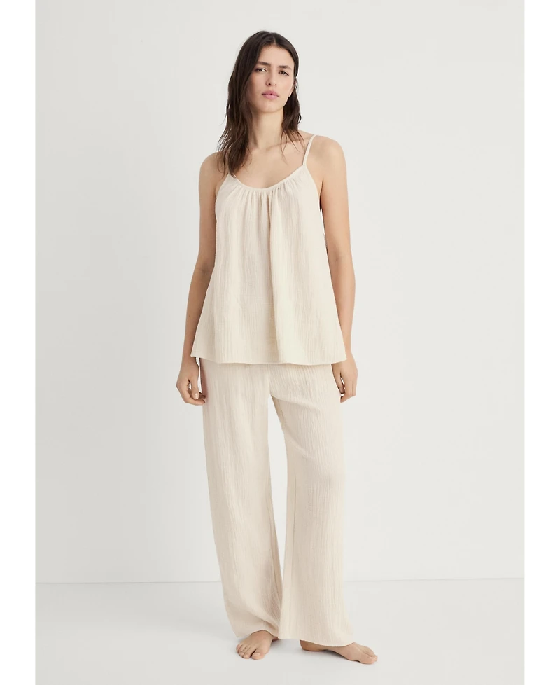 Mango Women's Plain Cotton Spaghetti Strap Pajama Top