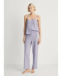 Mango Women's Cotton Striped Woven Seersucker Pajama Pants