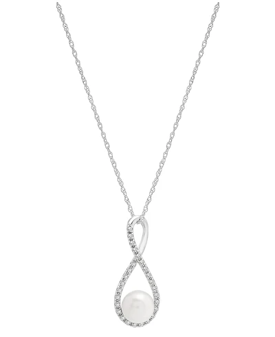 Cultured Freshwater Pearl (6mm) & Diamond (1/10 ct. t.w.) Infinity 18" Pendant Necklace in 10k White Gold