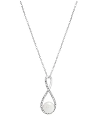 Cultured Freshwater Pearl (6mm) & Diamond (1/10 ct. t.w.) Infinity 18" Pendant Necklace in 10k White Gold