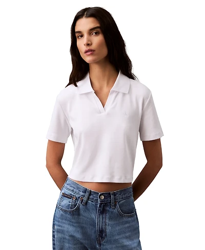 Calvin Klein Jeans Women's Ribbed Monogram-Logo Polo Top