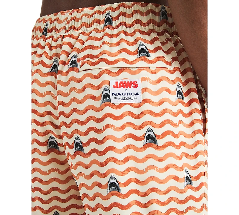 Jaws x Nautica Men's Classic-Fit Active Stretch Quick-Dry Printed 6" Swim Trunks