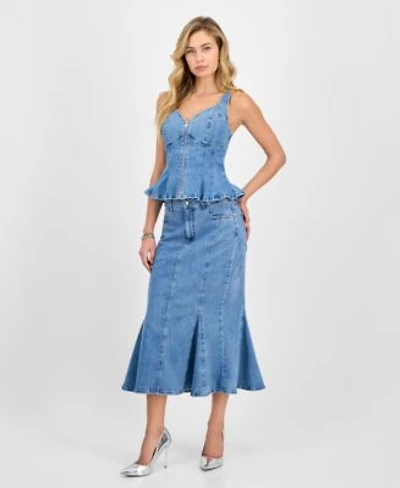 Guess Womens Anika Denim Peplum Top Lia Denim Midi Skirt