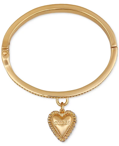 Guess Gold-Tone Heart Charm Bangle Bracelet