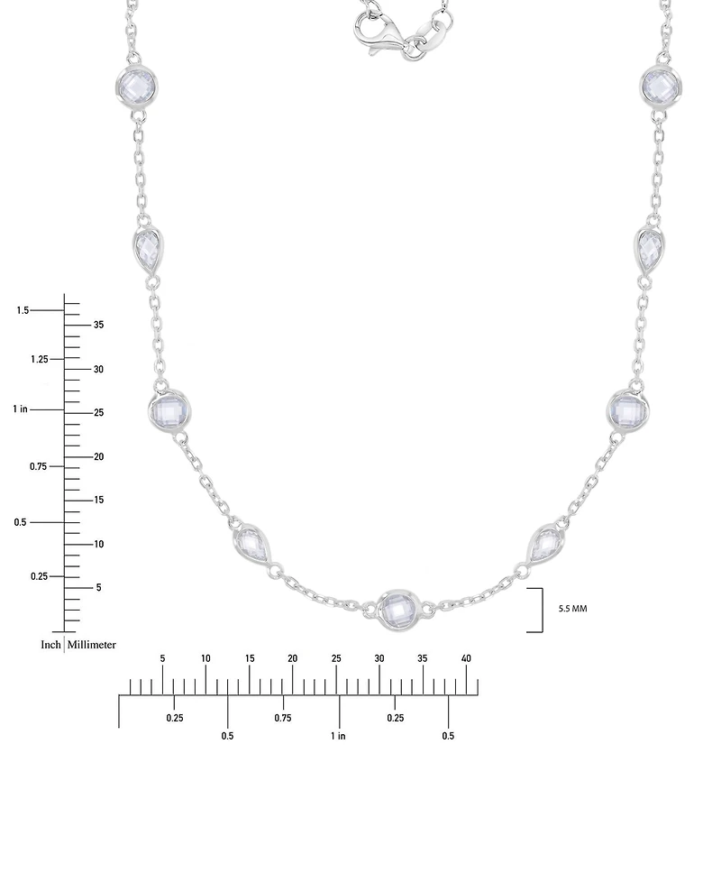 Cubic Zirconia Bezel Station 18" Collar Necklace in Sterling Silver