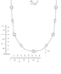 Cubic Zirconia Bezel Station 18" Collar Necklace in Sterling Silver