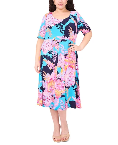 Msk Plus Printed Jersey Scoop-Neck Midi Dress