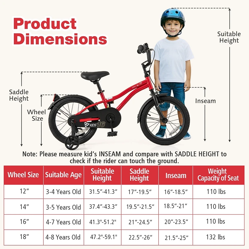 Bicycle for Kids with Adjustable Seat Bell Reflectors for Visibility
