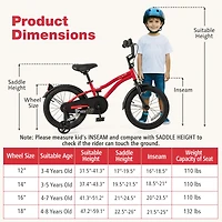 Bicycle for Kids with Adjustable Seat Bell Reflectors for Visibility