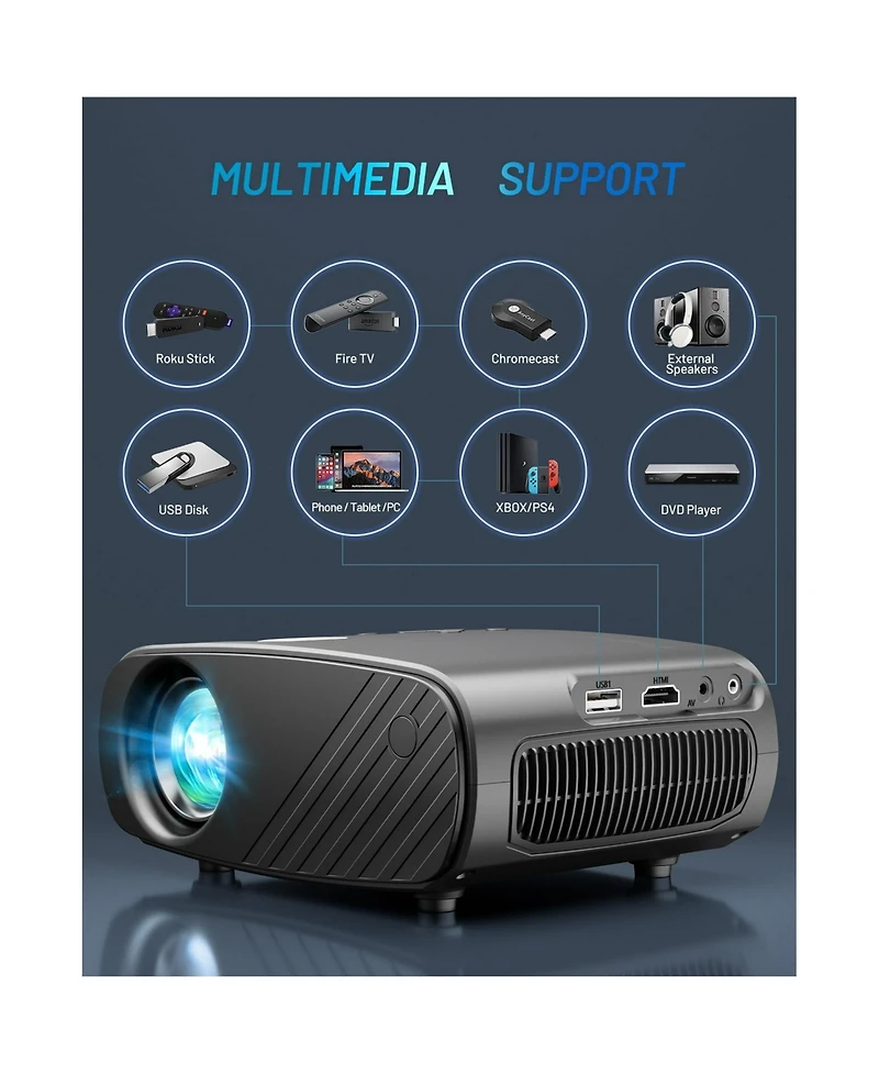 Artsea Mini Projector, 1080P Hd Portable Movie Wireless WiFi for Android/iOS, Phone/Laptop - Home & Outdoor Use