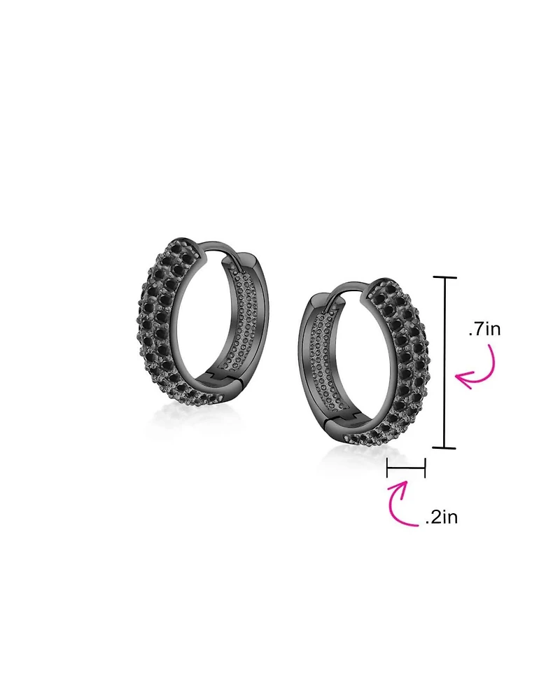 Bling Jewelry Fashion 3 Row Cz Hoop Earrings Black Rose Clear Pave Silver Plated Medium