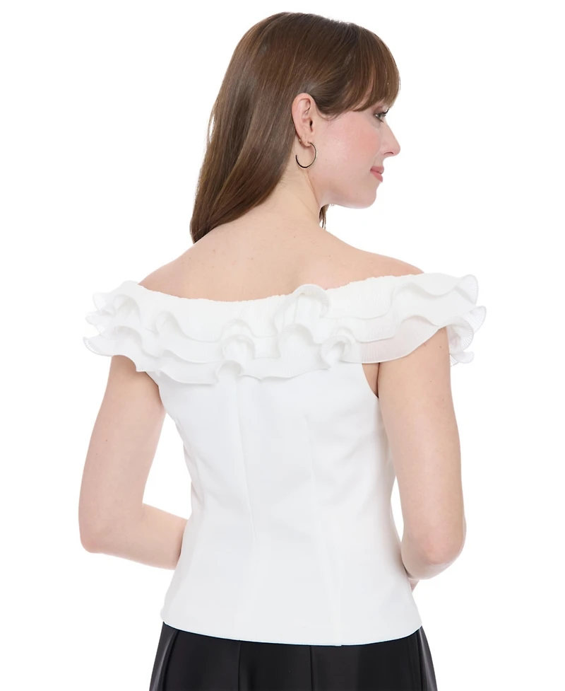 Muse Women's Scuba Crepe Ruffled-Neckline Top