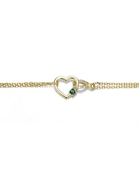 14K Gold Plated with Green Cubic Zirconia Heart Charm Bracelet