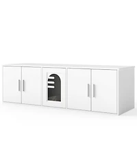 Cat Litter Box Enclosure for 2 Cats with Double Rooms and Sisal Scratching Mat