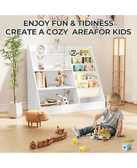 4-Tier Kids Bookshelf and Toy Storage Organizer with Anti-Tipping Kits for Safe