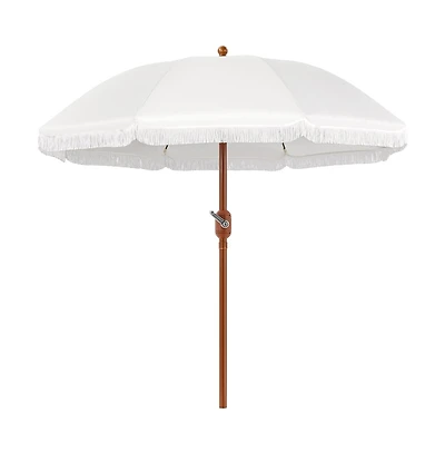 Yaheetech 7.5FT Patio Umbrella with Tassels 8-Rib Solar Parasol, Cream