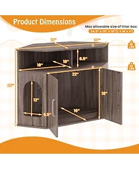 Corner Cat Litter Box Enclosure with Storage Shelves and Double Doors