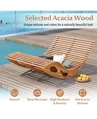 Gymax 2PCS Outdoor Double Chaise Lounge for 2 w/ High Back Slatted Seat Stopper Patio