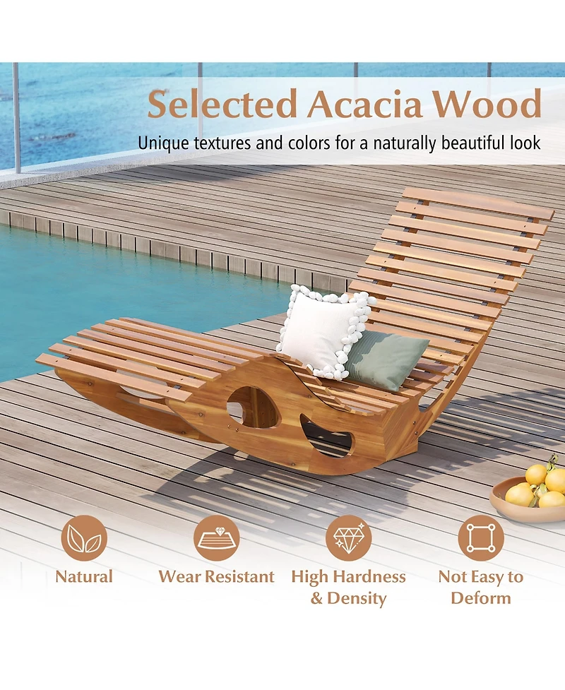Gymax 2PCS Outdoor Chaise Lounge w/ High Back Slatted Seat Stopper Outside Wood Rocker