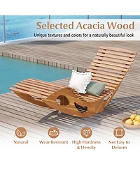 Gymax 2PCS Outdoor Chaise Lounge w/ High Back Slatted Seat Stopper Outside Wood Rocker
