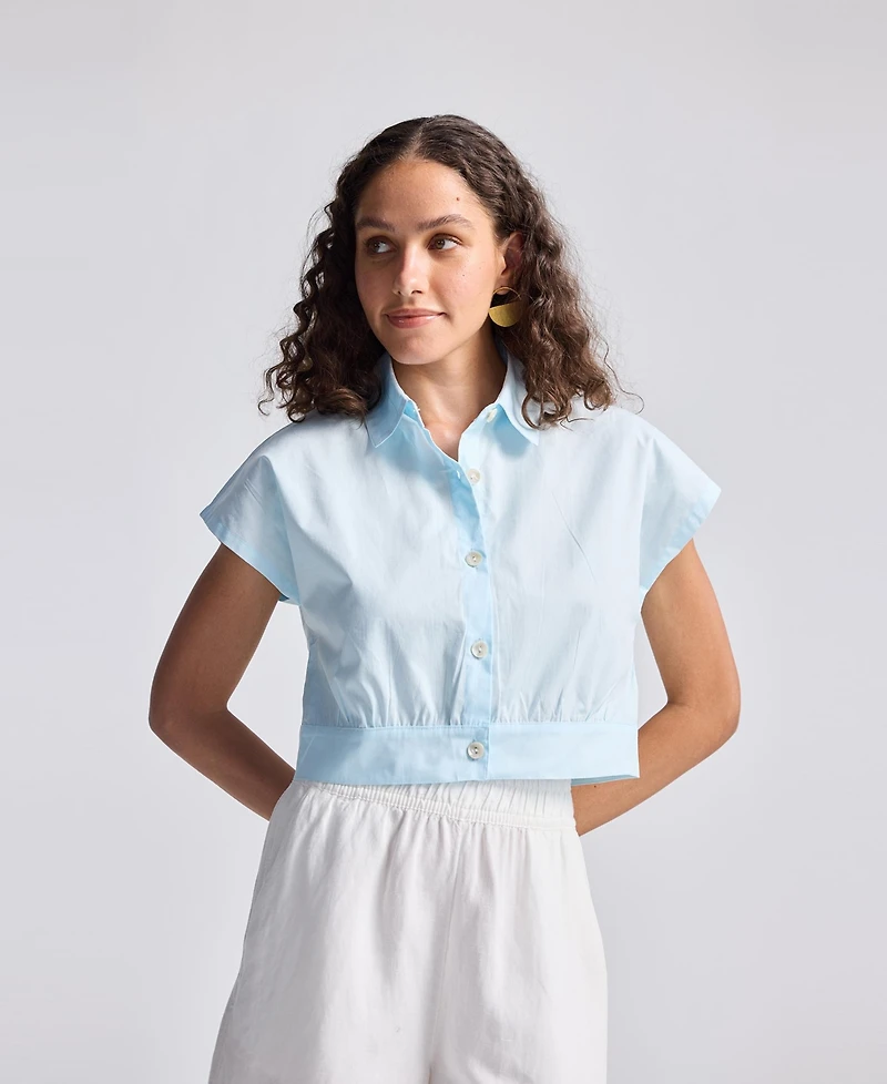 Reistor Women's Oversized Crop Shirt Summer Blue
