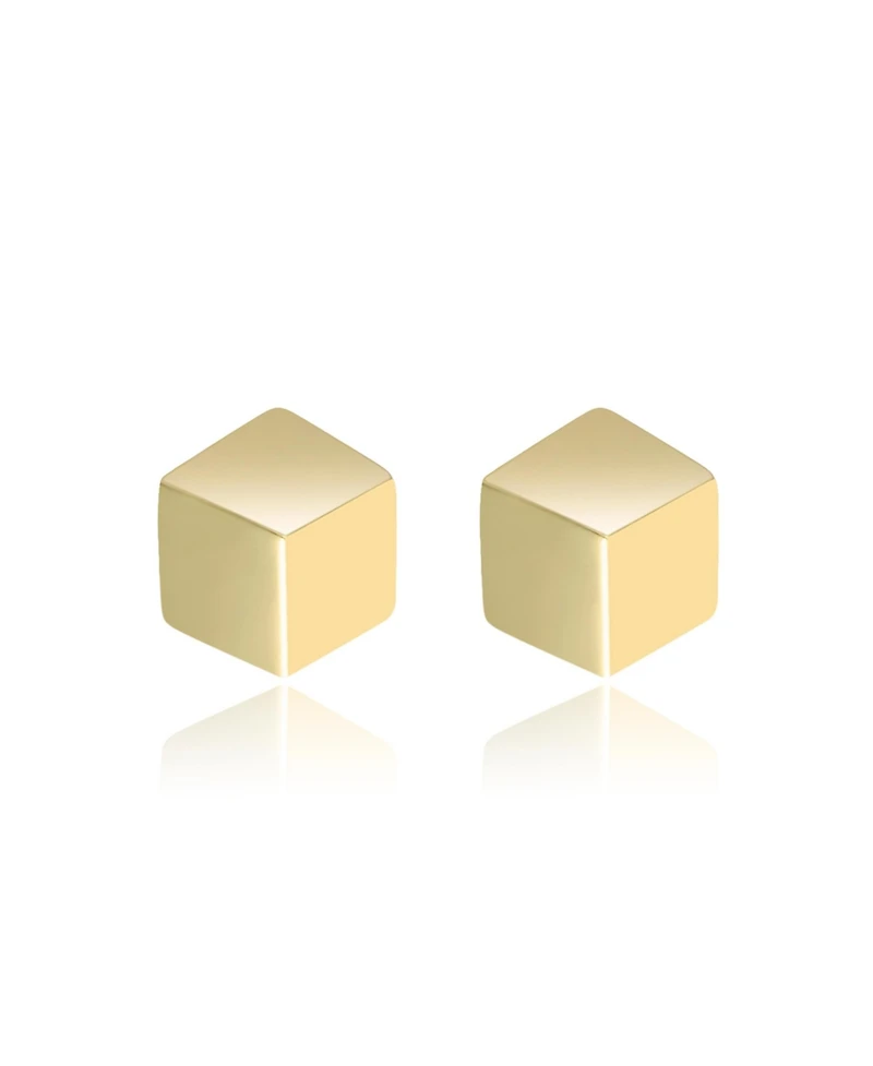 14K Gold Plated with Heart, Cross, & Cube 3D Design 3-Piece Stud Earrings Set