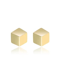 14K Gold Plated with Heart, Cross, & Cube 3D Design 3-Piece Stud Earrings Set