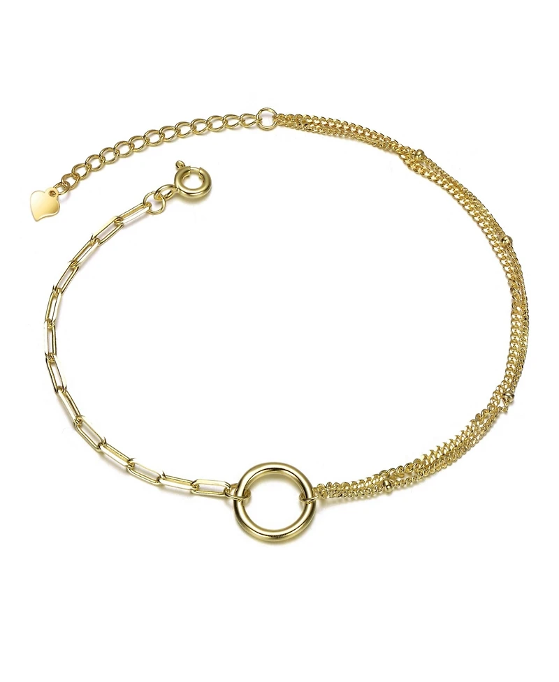 14K Gold Plated with Circular Charm Dual Chain Bracelet