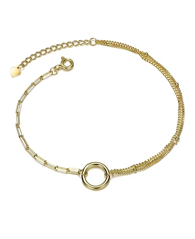 14K Gold Plated with Circular Charm Dual Chain Bracelet