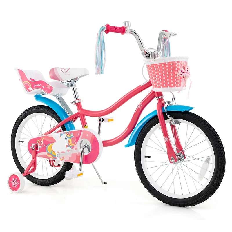 Kids Girls Bike with Doll Seat and Training Wheels for Easy Riding