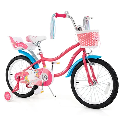 Kids Girls Bike with Doll Seat and Training Wheels for Easy Riding
