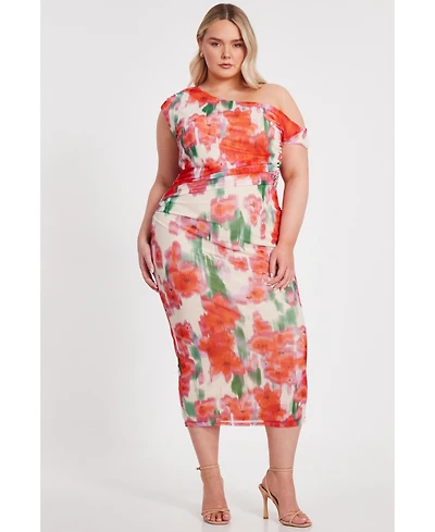 Quiz Plus One Shoulder Mesh Maxi Dress