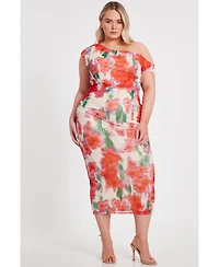 Quiz Plus One Shoulder Mesh Maxi Dress