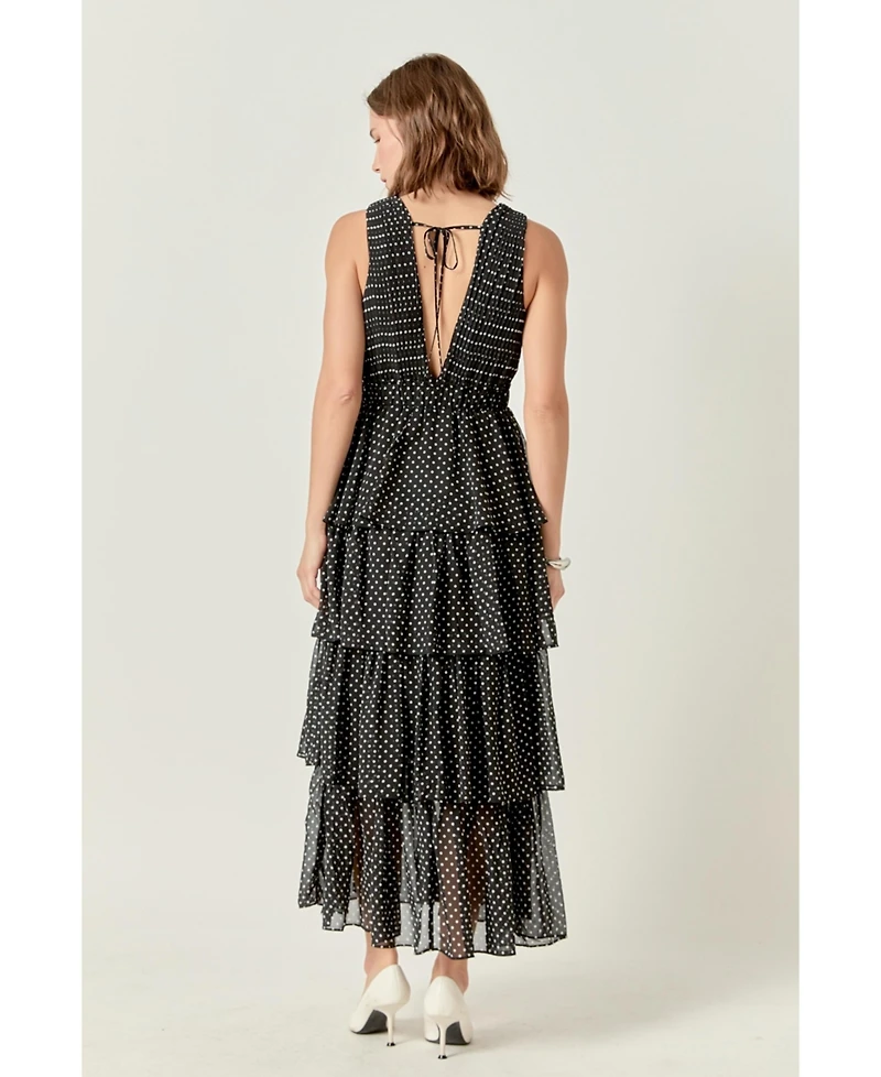 Women's Tiered Polka Dot Maxi Dress