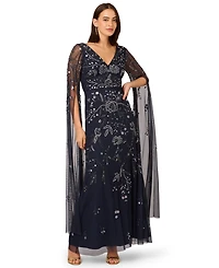 Adrianna Papell Women's Long-Sleeve Beaded Mesh Dress