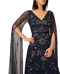Adrianna Papell Women's Long-Sleeve Beaded Mesh Dress