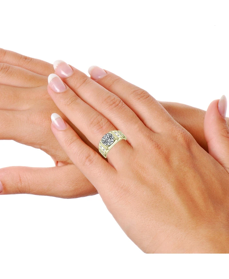 Men's Large Clear Cubic Zirconia with Smaller Accent Cz Adjustable Band Ring