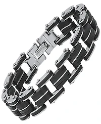 Steeltime Men's Stainless Steel and Black Rubber Bicycle Chain Bracelet